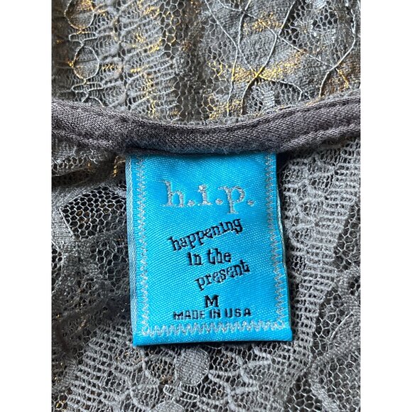 HIP Happening in the Present Top Medium Brown Gold Metallic Lace Whimsigoth Boho - Picture 5 of 9